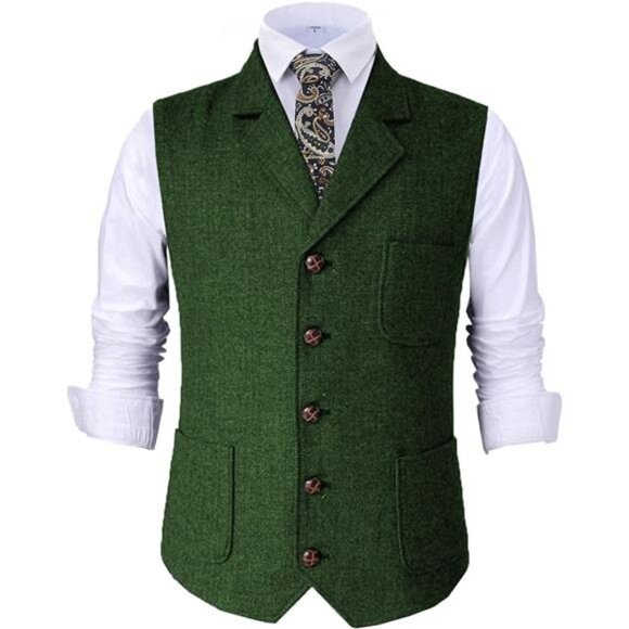Mens Retro Suit Vest Green